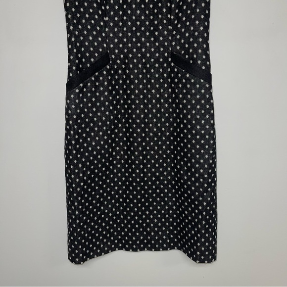 Boden Dress Size 4 US Long Black Ivory Deborah Tweed 100% Wool Semi-Fitted Shift - Picture 5 of 9